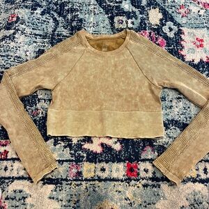 Aerie Tan Striped Long Sleeve Crop Top